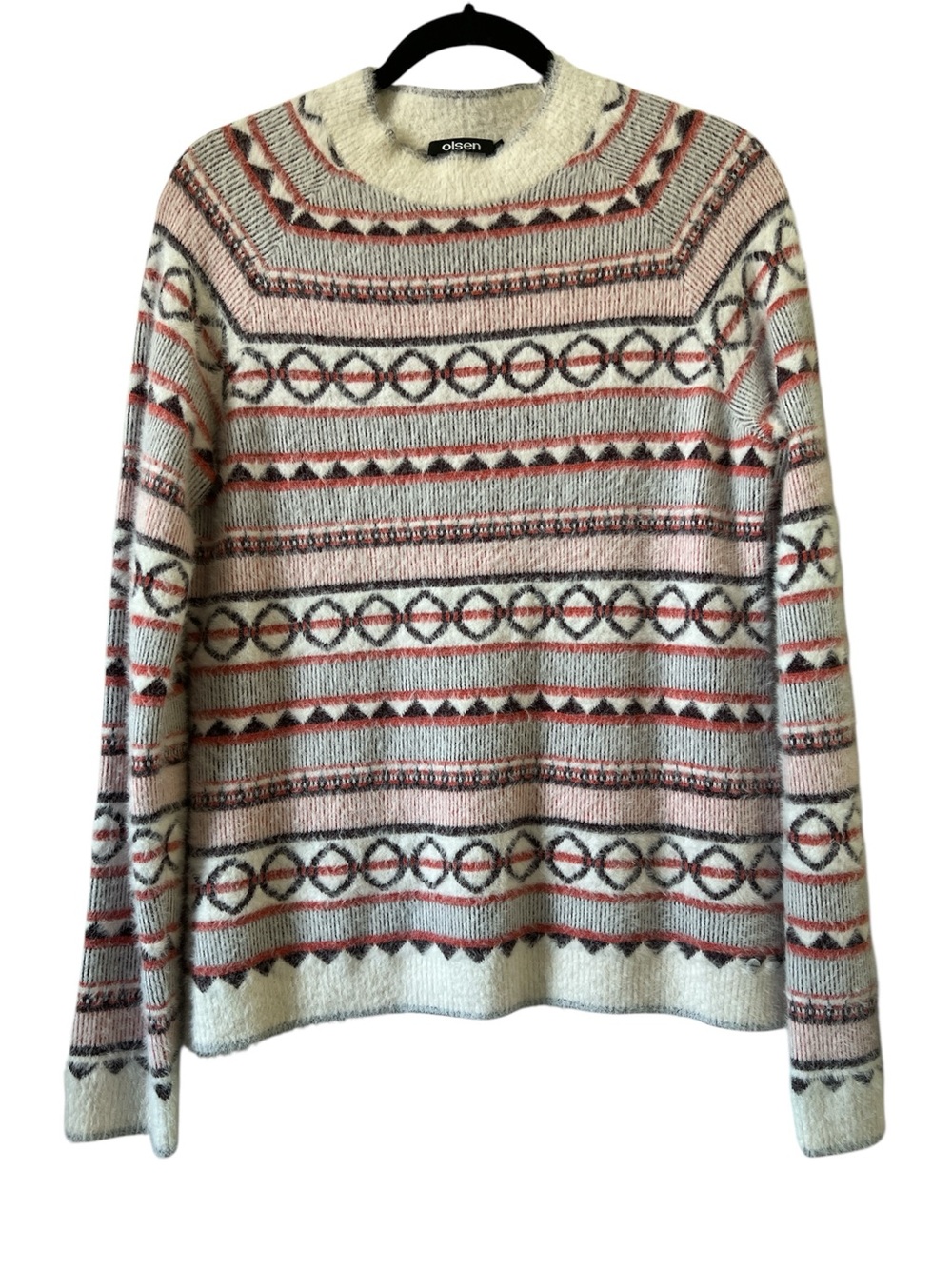 Olsen Cream Multi-Pattern Crewneck Sweater